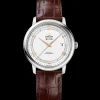 39.5 mm, steel on leather strap