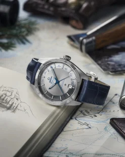 41 mm, steel on leather strap