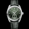 38 mm, steel on leather strap