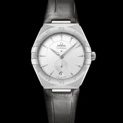 34 mm, steel on leather strap