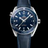 43.5 mm, steel on leather strap with rubber lining