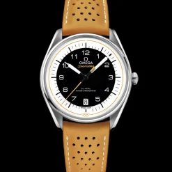 39.5 mm, steel on leather strap