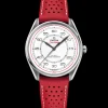 39.5 mm, steel on leather strap