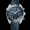 45.5 mm, steel on leather strap with rubber lining
