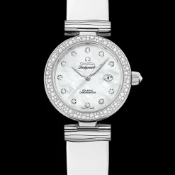 34 mm, steel on leather strap