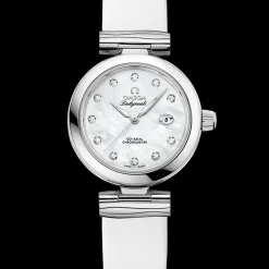 34 mm, steel on leather strap