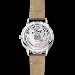 34 mm, steel on leather strap