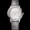 34 mm, steel on leather strap