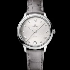 34 mm, steel on leather strap