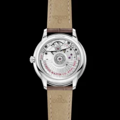 34 mm, steel on leather strap