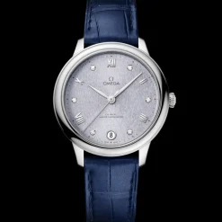 34 mm, steel on leather strap