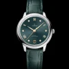 34 mm, steel on leather strap