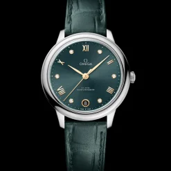 34 mm, steel on leather strap