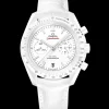 44.25 mm, white ceramic on leather strap