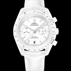 44.25 mm, white ceramic on leather strap