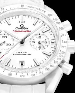 44.25 mm, white ceramic on leather strap