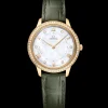 30 mm, yellow gold on leather strap