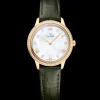 27.5 mm, yellow gold on leather strap