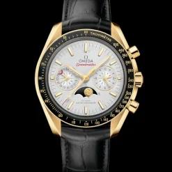 44.25 mm, yellow gold on leather strap