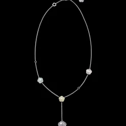 Necklace, 18k white gold, angelite, chalcedony, jade, opale