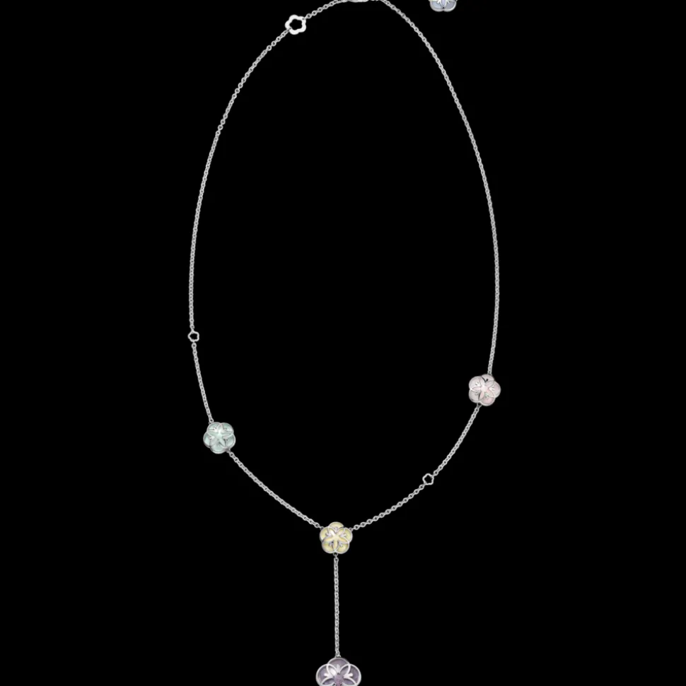 Necklace, 18k white gold, angelite, chalcedony, jade, opale