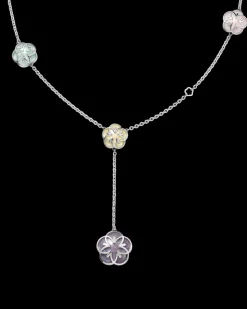Necklace, 18k white gold, angelite, chalcedony, jade, opale