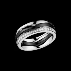 Ring, 18k white gold, ceramic, diamonds