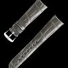 Shiny grey alligator leather strap with pin buckle