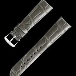 Shiny grey alligator leather strap with pin buckle