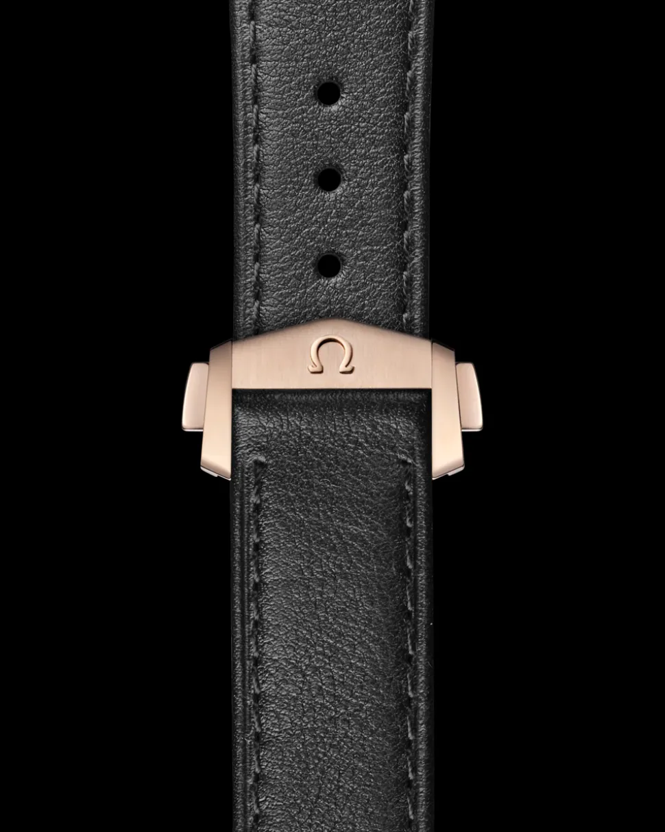 Speedmaster Moonwatch black leather strap with foldover clasp
