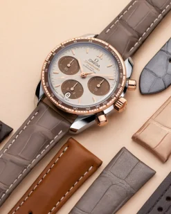 Taupe brown alligator leather strap with pin buckle