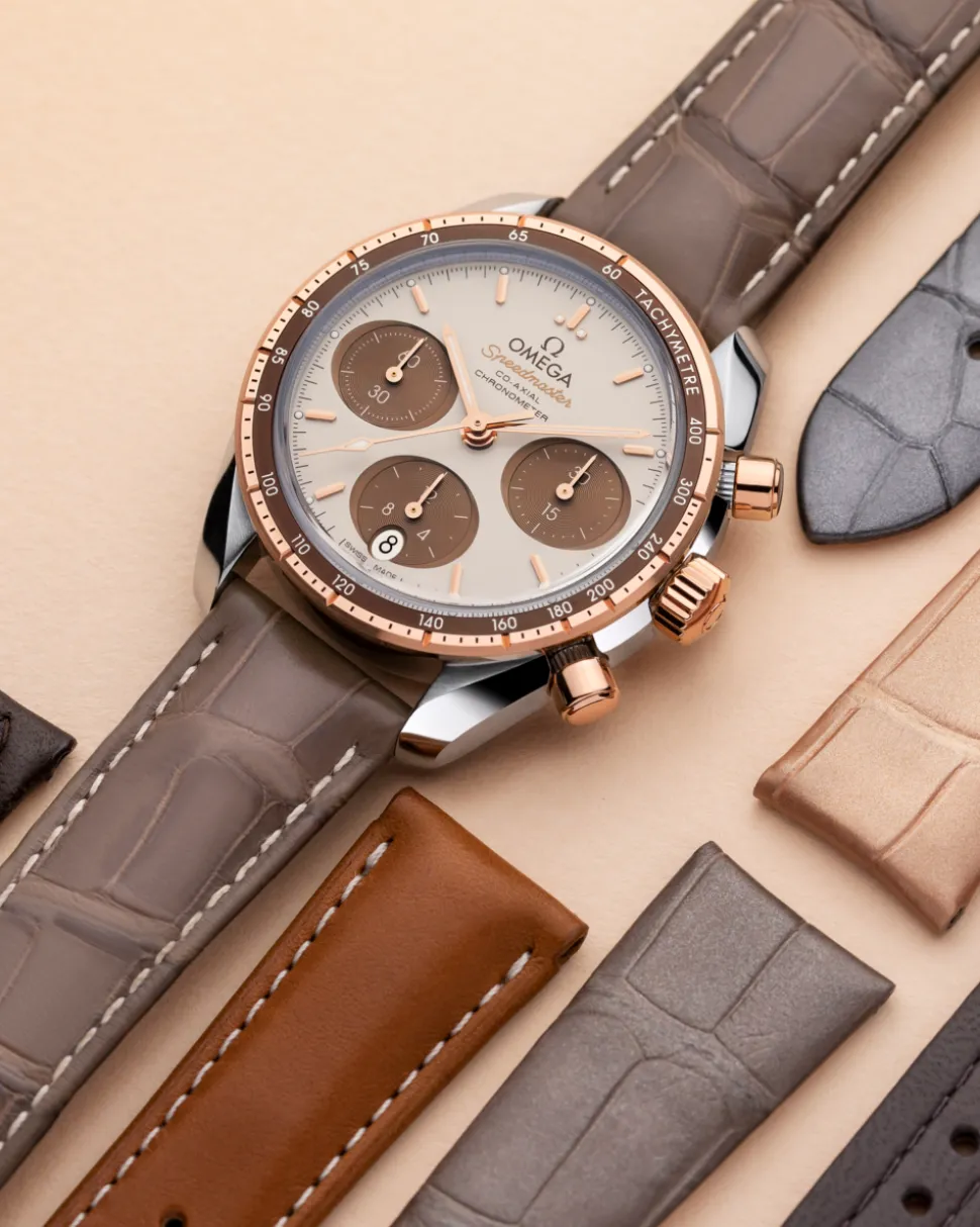 Taupe brown alligator leather strap with pin buckle