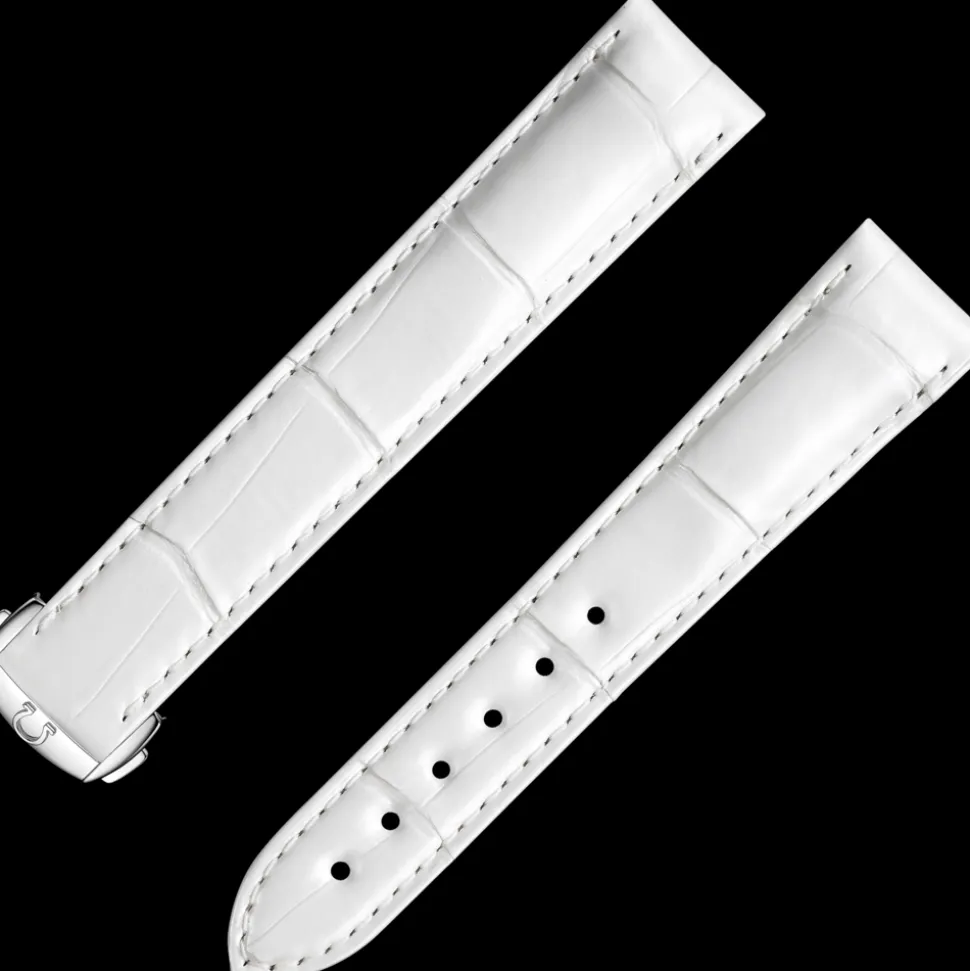 White alligator leather strap with foldover clasp