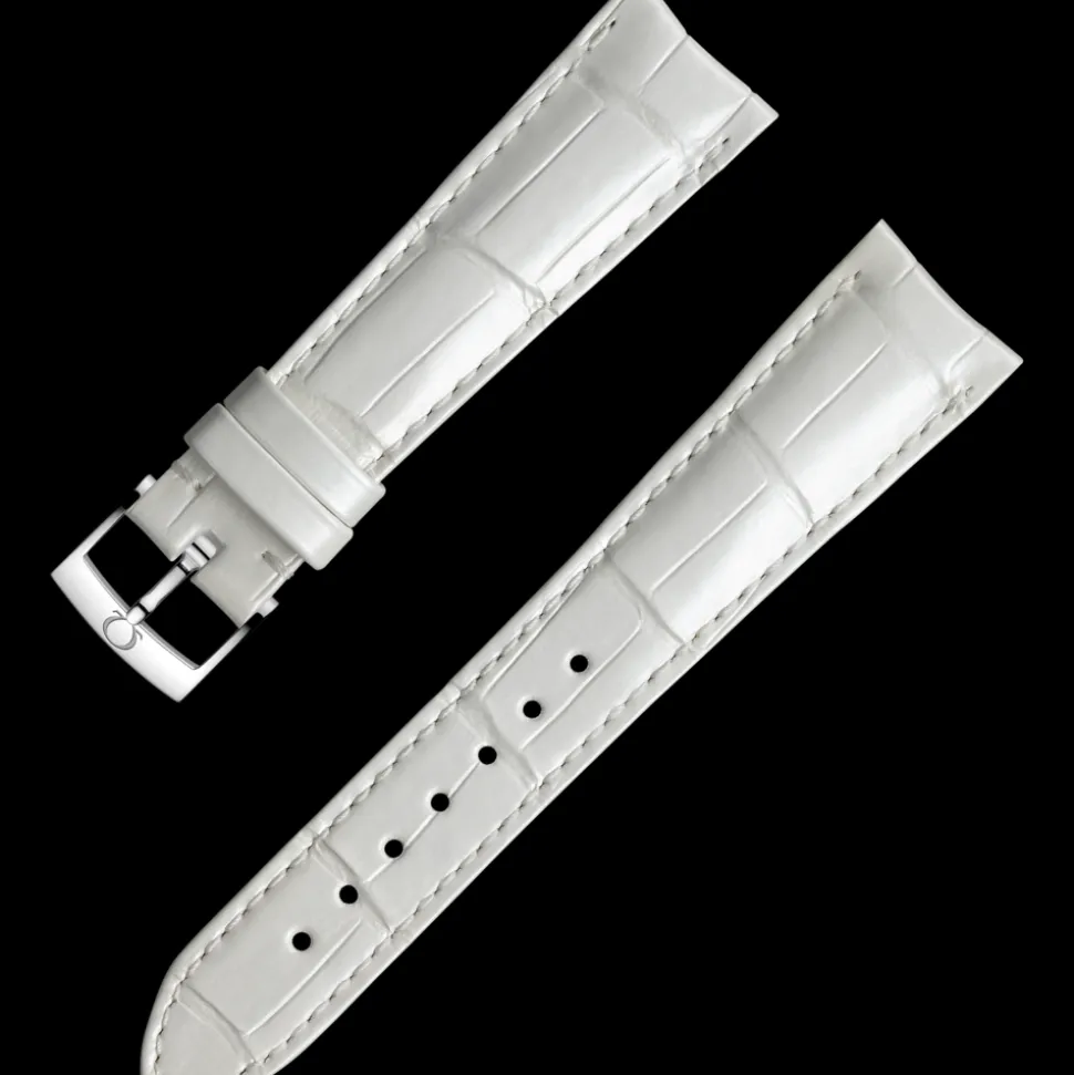 White alligator leather strap with pin buckle